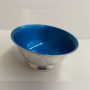 Reed & Barton Blue Enamel Silver Plate Paul Revere Style Bowl Small made in USA